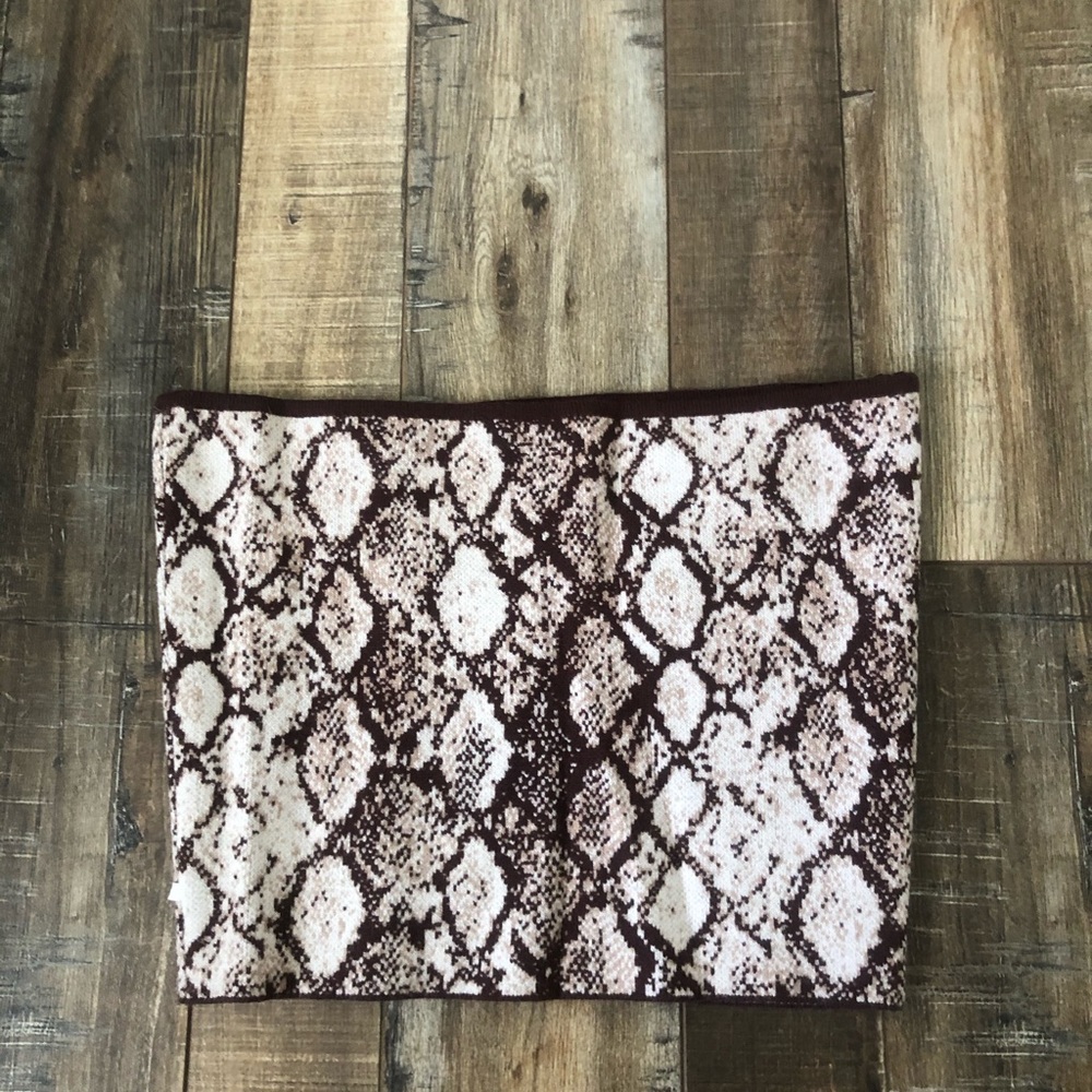 Brown snakeskin strapless top